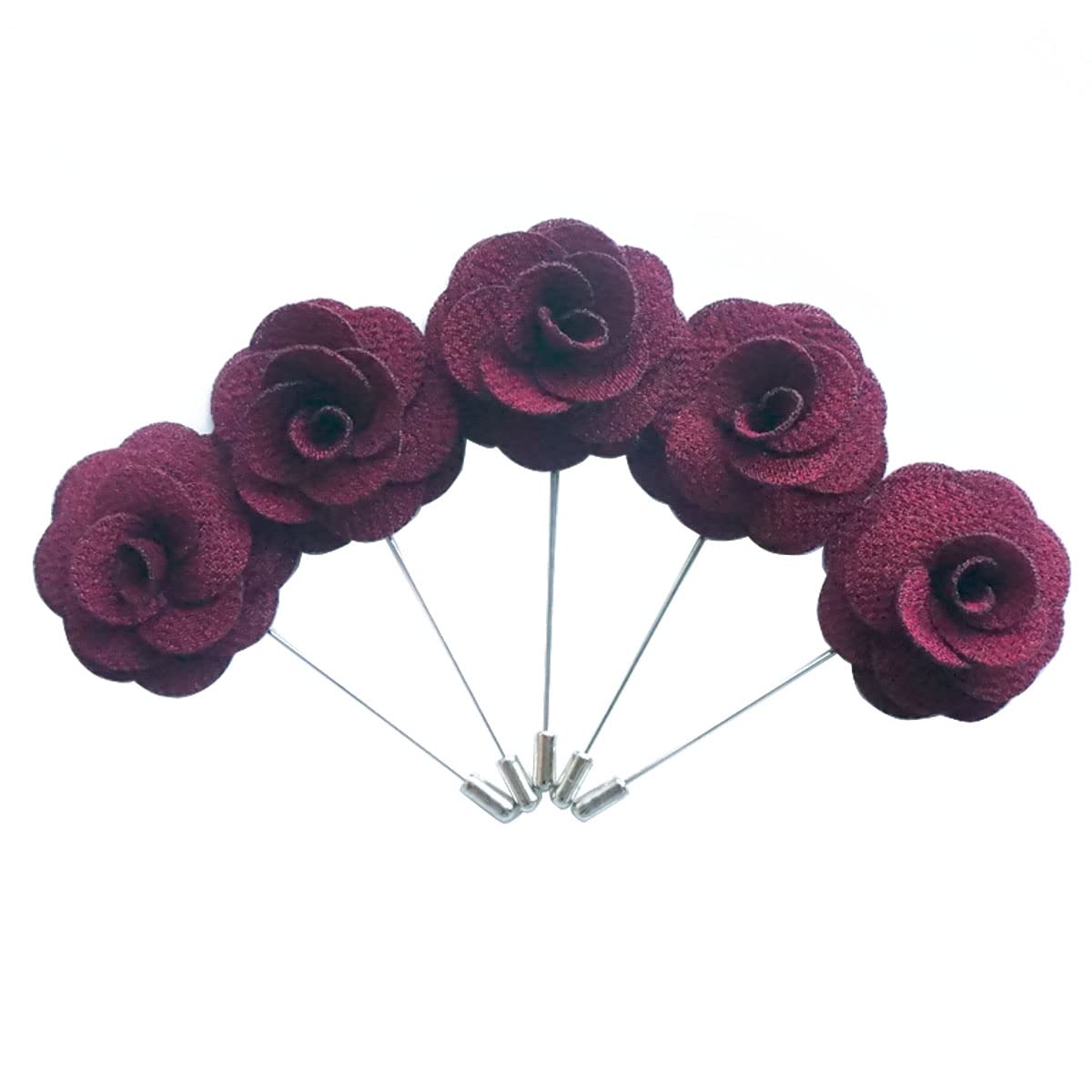Funny Show 5pcs Men's Lapel Flower Stick Brooch Pin Boutonniere Pin for Suit (Wine Red)