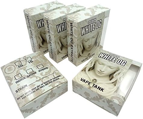 100 White OG Oil Concentrate Empty Display Packaging Boxes by Shatter Labels VB-023
