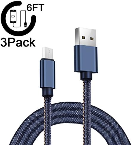 Belog Micro USB Cable,3Pack 6FT Long Denim High Speed Android Micro USB to Charging Cables Samsung Fast Charger Cord for Samsung Galaxy S7 Edge/S6/S5/S4,Samsung Note 5/4/3,HTC(Denim Blue)