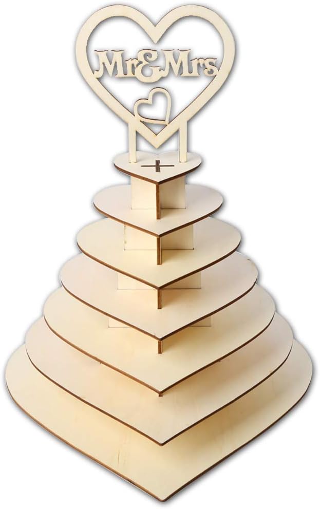 KUKALE 7 Tiers Heart Shape Personalised Mr & Mrs Ferrero Rocher Pyramid Wedding Chocolate Dessert Candy Display Stand