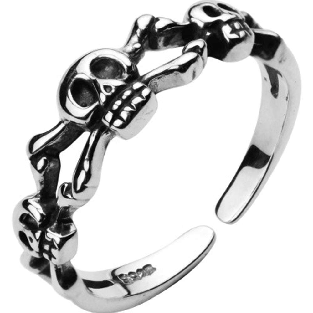 Halloween Gothic Skull Open S925 Sterling Silver Engagement Unique Vintage Stacking Ring Punk Adjustable Statement Finger Personalized Knuckle Rings Jewelry Gifts for Women Teen Girls Boys Her