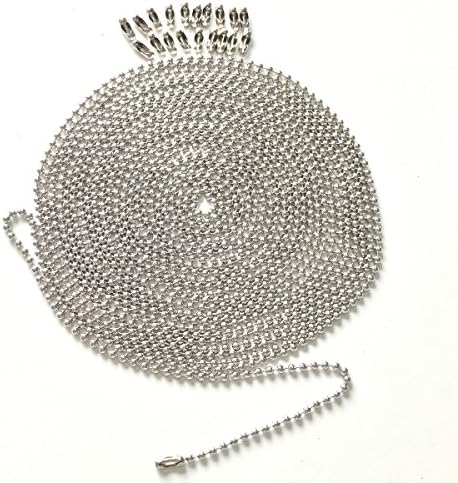 3.2 mm Diameter Beaded Pull Chain Extension with Connector, Metal Fan Pull Chain Extension,20 Feet Beaded Roller Chain with 20 Matching Connectors Silver