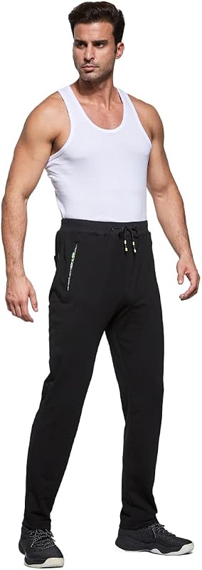 Pantaloni Sportivi Uomo Cotone Pantaloni da Jogging Sportivo Pantaloni di Tuta Slim Fit con Tasche Zip Nero XL