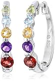 Platinum-Plated Sterling Silver Multi-Gemstone Hoop Earrings (0.7
