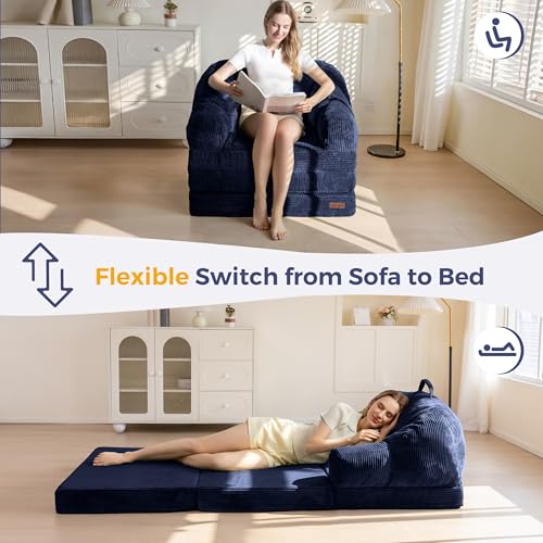 MAXYOYO Folding Sofa Bed with Backrest, Folding Bed without Structure with Handle, 2 in 1 Convertible Pouffe to Floor Sofa, Comfortable Folding Sofa for Bedroom and Living Room