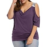 Casual Short Sleeve Shirt,FUNIC Plus Size Women Loose Summer Blouse Tops Shirt Tops (XX-Large, Purple)
