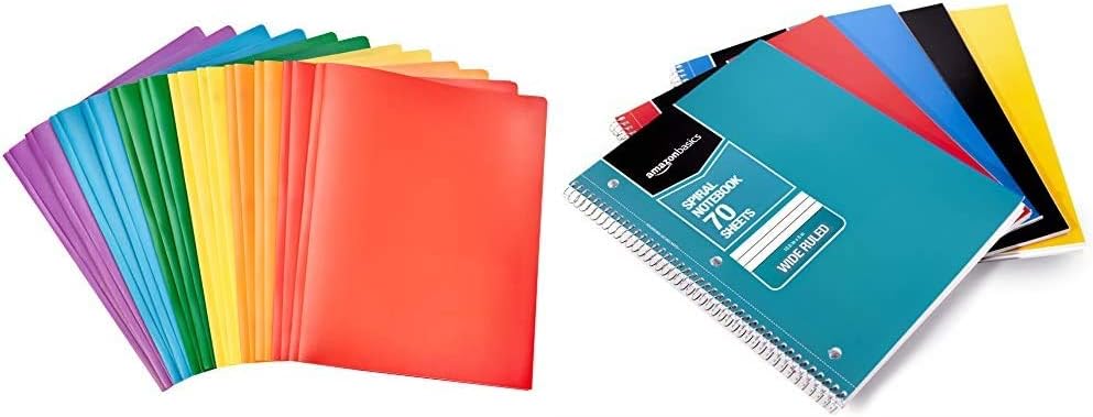 Basics Heavy Duty Plastic Folders with 2 Pockets for Letter Size Paper, Pack of 12 : Office Products