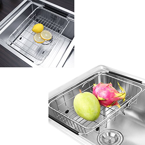 GTHUNDER Over Sink Basket Dish Drying Rack Stainless steel Kitchen organizer Strainer Dish Drainer with Adjustable Arms Holder Drying Organizer for Vegetable Fruit - Thumbnail 6