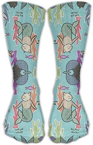 Small Scale Mermaid On Light Blue Long Compression Socks For Women And Men - Best Medical, Nursing, Travel Flight Socks - Running Fitness