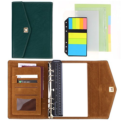 SynLiZy A5 PU Leather Personal Organizer Undated Planner Green 7.3" x 9.06"(Paper Size 5.5"x 8.3")