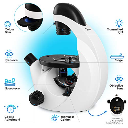 TELMU Inverted Microscope 40X-320X, Live Cell Observation + Slice Observation | 15 Slides + Smartphone Adapter + Other Free Kits, Scientific Research for Students, Kids and Beginner in School or Lab