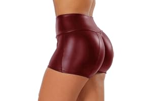 Tulucky Women's Flexible Club Faux Leather Shorts High Waisted Sexy Disco Short Hot Pants