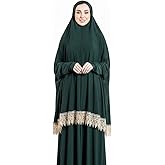 Women's Prayer Dress 2 Pieces Lycra Solid Color Plus Long Sleeve | One-Size | Hijab Abaya Suit