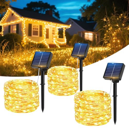 Hoteril Solar Outdoor String Lights, 3 x 17 m 150 LEDs Solar Lights LED Outdoor Garden 8 Modes with Memory Function Waterproof IP65 String Light for Parties, Patio, Christmas Light