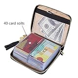 SafeCard 40 Card Solts Women's Credit Card Case Wallet 2 ID Window and Zipper Card Holder (40 Card Black)