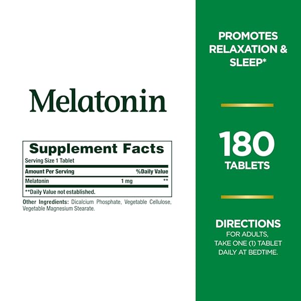 NATURE’S BOUNTY MELATONIN, 100% DRUG FREE SLEEP AID, PROMOTES RELAXATION AND SLEEP HEALTH, 1MG, 180 TABLETS