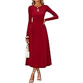 MEROKEETY Women's Long Sleeve Flowy A Line Dresses 2025 Fall Fashion Elegant Cutout Wedding Guest Midi Maxi Dress