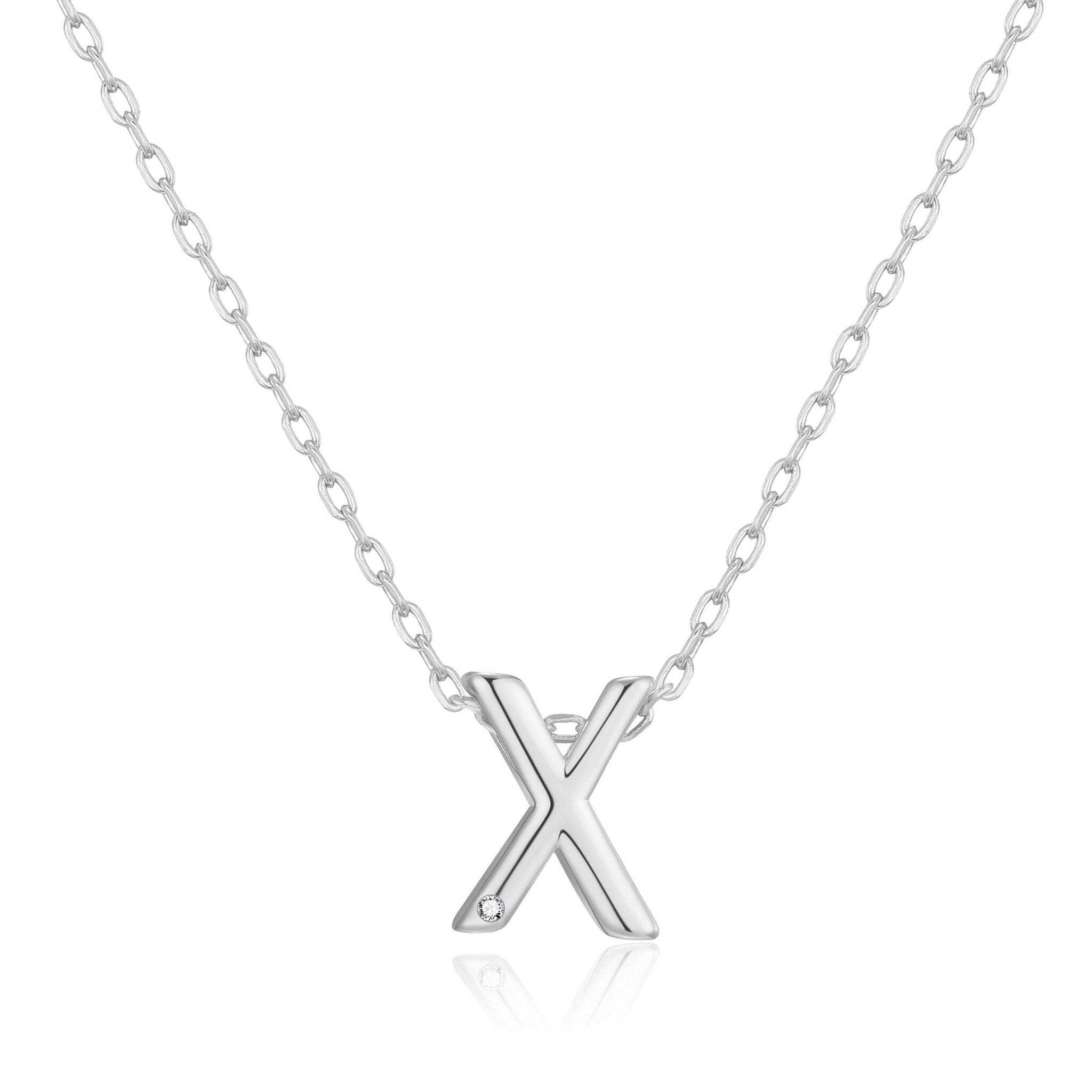 Philip Jones Initial Necklace Letter X Created with Zircondia® Crystals