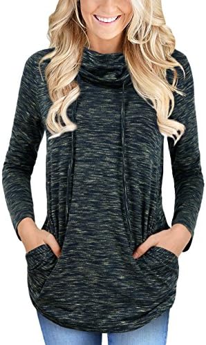 Women's Cofy Cowl Neck Space Dye Activewear Sweatshirt with Pockets