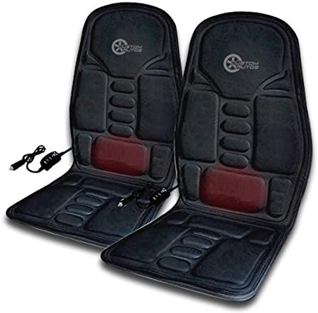 Custom Autos 2-in-1 Car Seat Cushion Black Premium Quality 12V Automotive Adjustable Temperature Comfortable Heating, 8 Function Massaging Seat Cushion 2-Pack