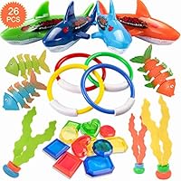 HENMI 26 Pack Diving Toy for Pool Use Underwater Swimming/Diving Pool Toy Rings, Toypedo Bandits,Stringy Octopus and Diving Fish with Under Water Treasures Gift Set Bundle,Ages 3 and Up