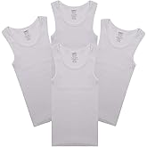 Buyless Fashion Boys Scoop Neck Tagless Undershirts Soft Cotton Tank Top (4 Pack)