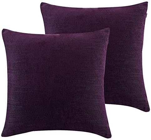 Ojia Home Decorative Deluxe Soft Solid Set of 2 Multi Functional 18x18 Inch Chenille Throw Pillow Cover Cushion Case (Purple)