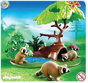 Amazon.com: Playmobil Forest Lodge Raccoons: Toys & Games