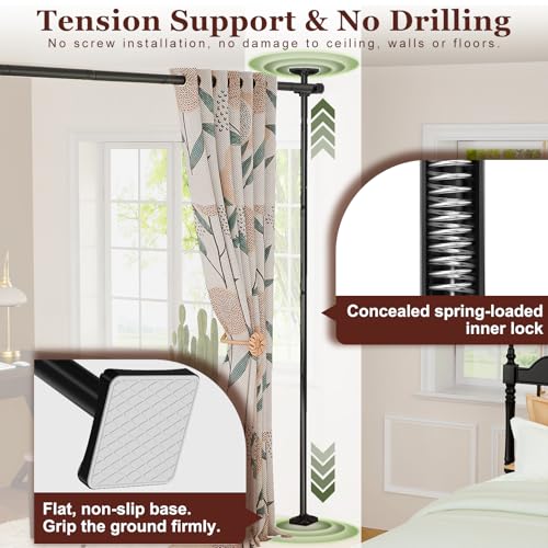 Yeabett Room Divider Rod - No Drilling Room Divider System 122-305cm (H) × 70-177cm (W) Adjustable Heavy Duty Freestanding Room Divider Wall Black