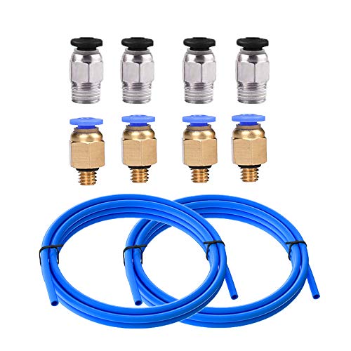 Super 3D 2 x 2M Blue PTFE Tube Teflon ID 2mm OD 4mm with PC4-M6 PC4-M10 Pneumatic Connector Accessories for Reprap 3D Printer 1.75mm Bowden Hotend Extruder