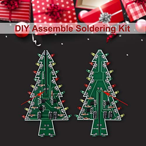 IS Icstation DIY 3D Xmas Tree Electronic Soldering Assemble Kit 3 Color Flashing LED Science School STEM Projects Creative Gift