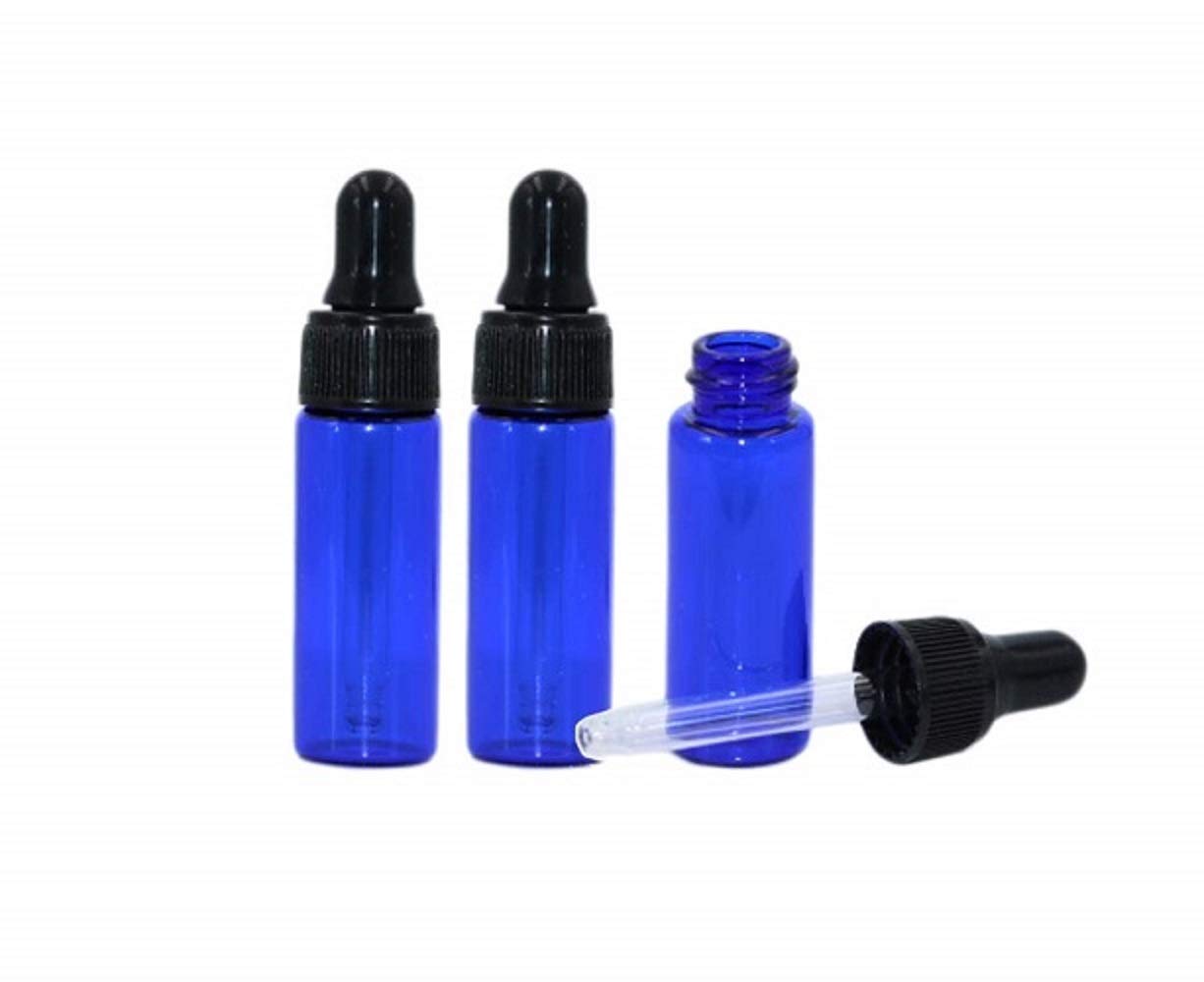 CMJ 2 x 5ml BLUE Glass Bottle Ear Eye Drops Pipette Dropper Aromatherapy Empty