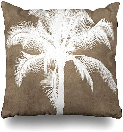 InnoDIY Throw Pillow Covers Retro Hawaiian Tropical Palm Tree Silhouette White Vintage Simple Popular Pillowslip Square Size 18 x 18 Inches Cushion Cases Pillowcases