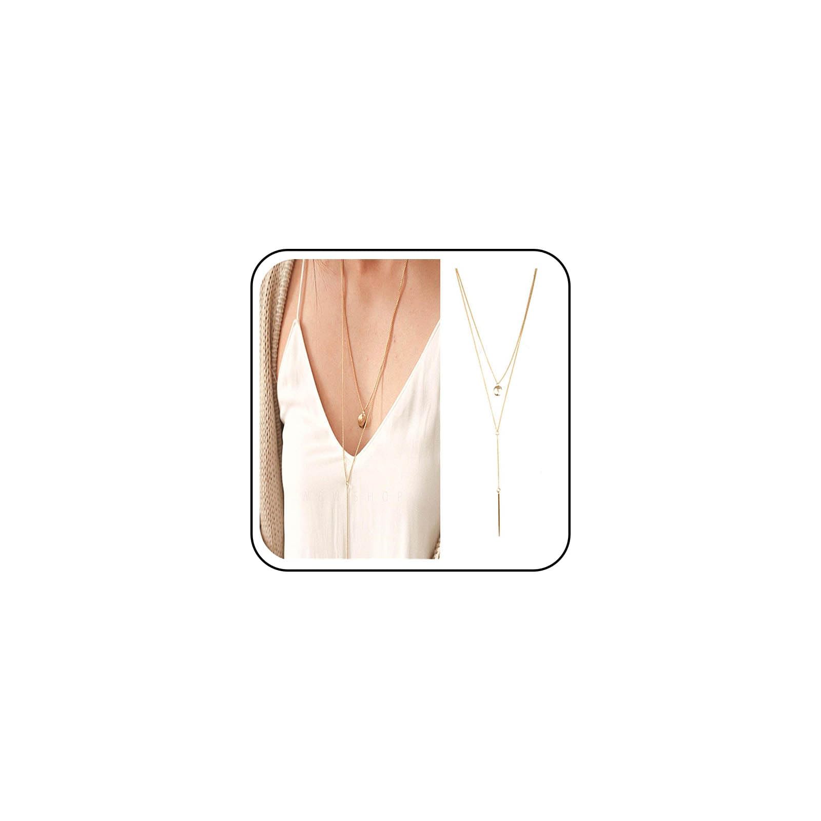 Yheakne Bohemia Layered Bar Coin Necklace - Gold Vertical Bar Y Lariat Necklace with Long Disc Pendant and Circle Chain - Jewelry for Women and Girls Gifts
