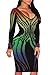 Pretid Women Deep V Stripe Print Slim Fit Bodycon Stretchy Club Cocktail Dress