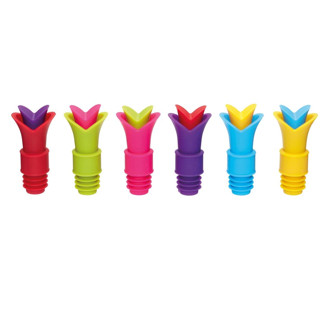 Kitchen Craft 36-Piece Colourworks Silicone Wine Pourers and Stoppers, Multi-Colour