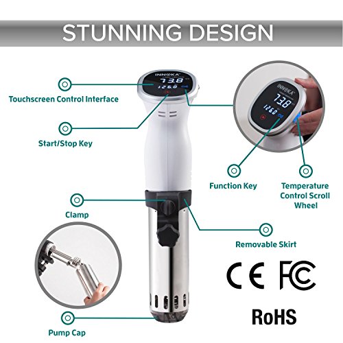 INNOKA Sous Vide Cooker Thermal Immersion Circulator w/Digital Disply LED Touch Screen, Accurate Temperature & Time Control, Quiet & Easy to Clean, Stainless Steel, 850 Watt for making Quality Food