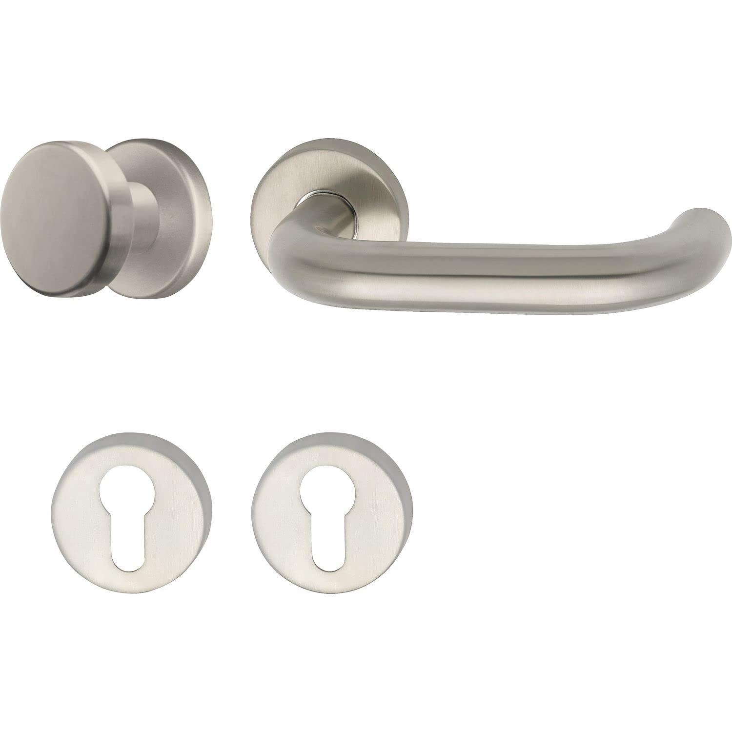 GRUNDMANN 102851 1754/D70M FH Interchangeable Fitting on Rosette PZ for Fire Doors ÖNORM Door Fitting VK 8.5, Stainless Steel, Silver