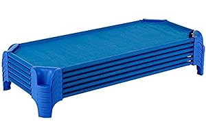 Sprogs Deluxe Heavy-Duty Childrens Standard 52"L Stackable Daycare Cot with Easy Lift Corners Cots for Preschool Kids Sleeping, Resting, and Naptime, SPG-16137-BL-SO, Blue (Pack of 6)