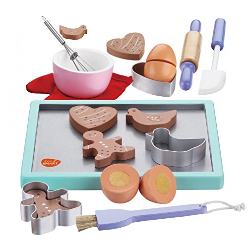 Kinder Hölzerne Keks / Plätzchen Backset aus Holz und Zubehör, 20 Stücke, Kekse / Ausstechformen, Backpinsel, Backblech…