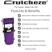 Crutcheze Premium Crutch Bag USA Made - Lightweight Pouch for Crutches with 3 Pockets - Tote Fits Adult & Youth Crutches - Accessories for Underarm Crutches (Purple)