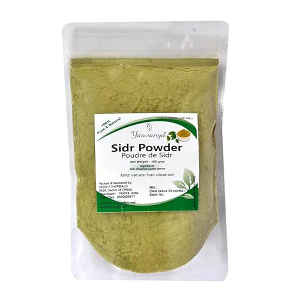 Yauvanya Sidr(Ziziphus jujuba) Powder | 100% Natural Mild Hair Cleanser | Sidr(Ber) Leaves for Haircare - 100gms | Qasil Leaves