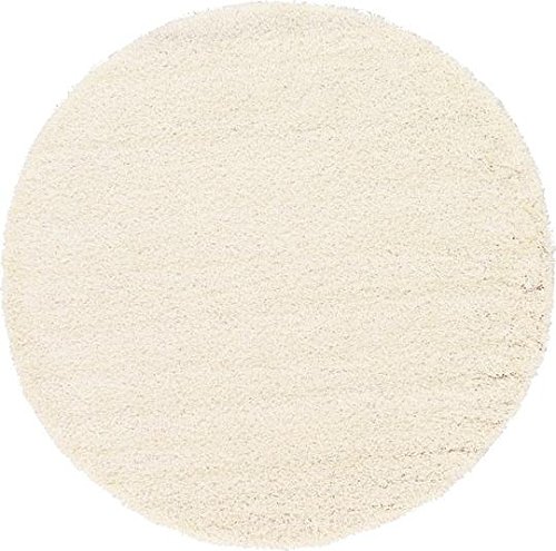 Unique Loom Solid Shag Collection Snow White 6 ft Round Area Rug (6' x 6')