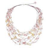 NOVICA Rose Quartz Peach Cultured Freshwater Pearl Silver Plated Beaded Necklace, 20.75
