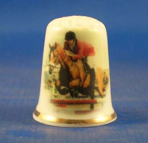 Porcelain China Collectable Thimble -- Showjumper Horse - Free Gift Box