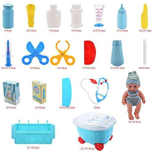 Kids Medical Pretend Play Toy Set | Toddler Doctor Nurse Playset w/Doll Carrying Working Platform Case | Educational Learning Role Play Gifts for Boys Girls (Blue) - Thumbnail 6