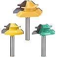 Yakamoz 3PCS 1/4-Inch Shank 45 Degree Drawer Lock Miter Router Bit Set Joint Milling Router Bits Woodworking Cutter Tool for 1/2" 5/8" 3/4" Cutting Stock