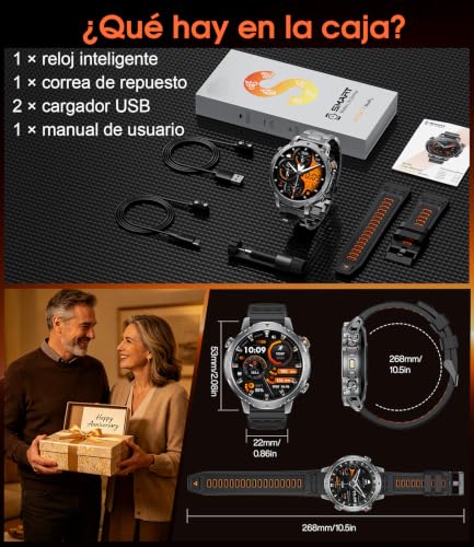 LIGE Reloj Inteligente Hombre 1400mAh Larga Duración, 1.7" Smartwatch Militar con Linterna LED, Llamadas Bluetooth, 120+ Deportes, 5ATM Impermeable, Frecuencia Cardíaca,Android iOS,2 Cargadores,EF26-C