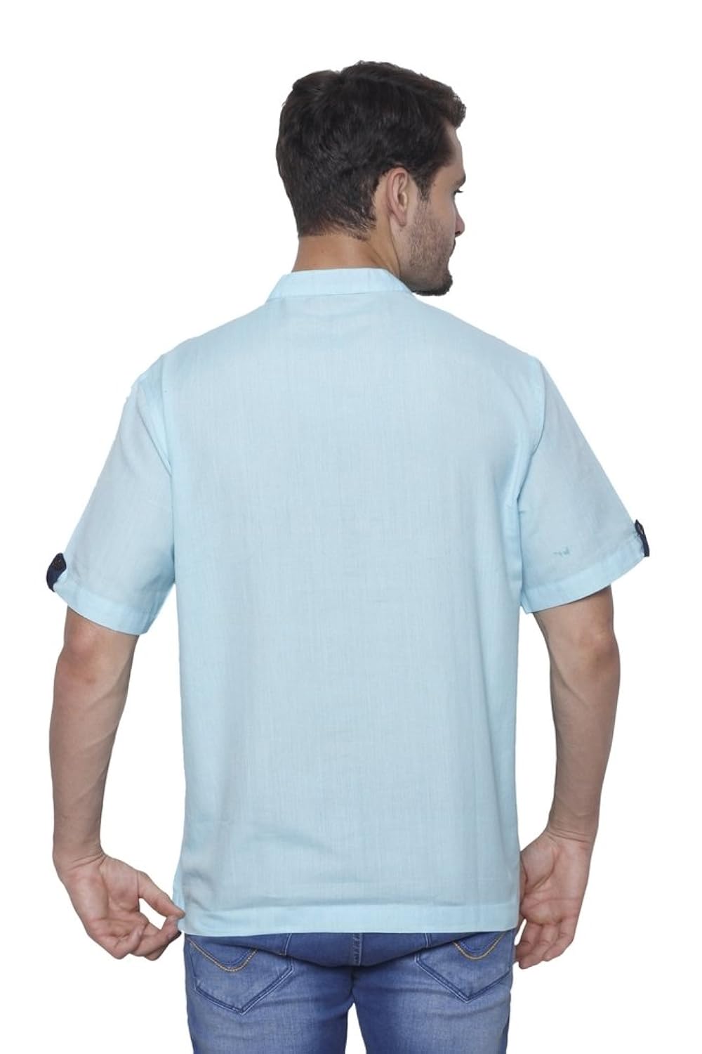 dhrohar khadi blue short sleeve short kurta for men