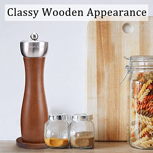 Salt and Pepper Grinders Refillable Set, Beech Wood Pepper Mill with